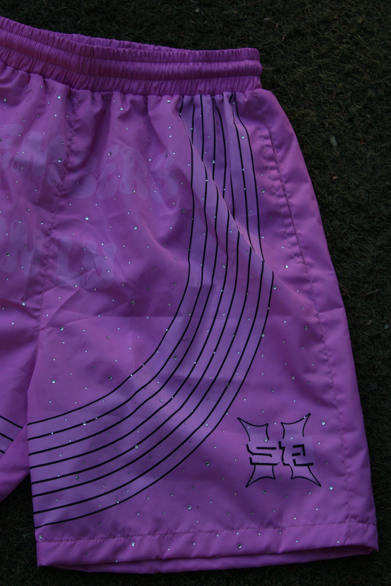 Bubblegum rhinestone pink Nylon shorts