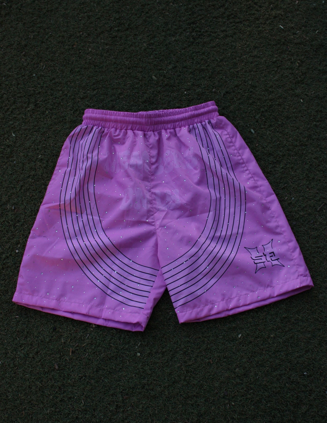 Bubblegum rhinestone pink Nylon shorts